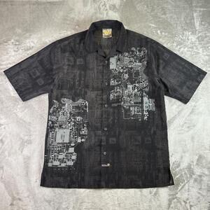 South Pole Graphic Button Up Shirt Black Tech Circuit Y2K Style Mens Large